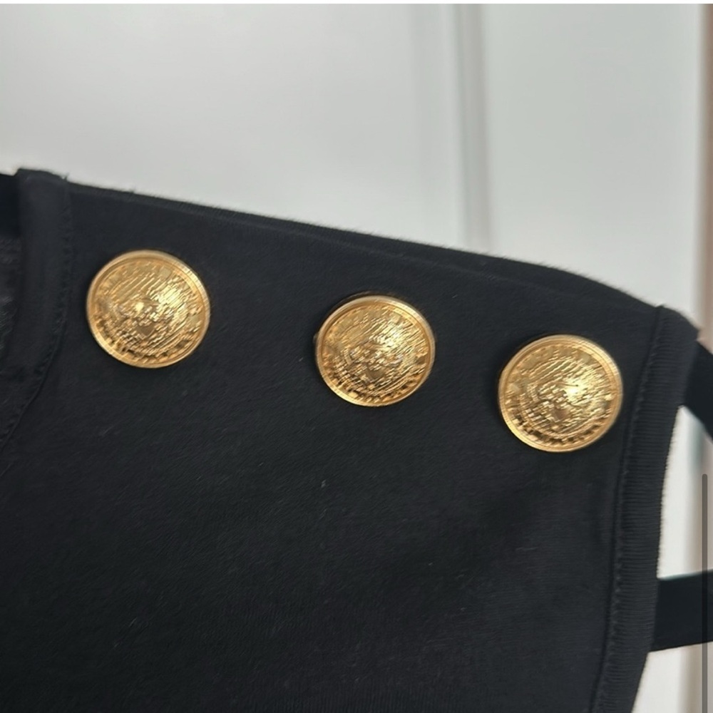 Balmain Black Top with Gold Button Accents - Picture 6 of 7